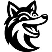 Tattoo of Fox laughing cheerfully close up view in monochrome. Engraving minimalistic image in black ink drawing on white background vector