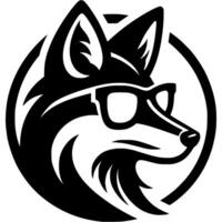 Tattoo of fashion fox in beach sunglasses in monochrome. Engraving minimalistic image in black ink drawing on white background vector
