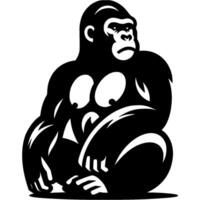 Tattoo of confident strong male gorilla in monochrome. Gorilla sits and watches. Engraving minimalistic image in black ink drawing on white background vector