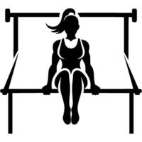 Sport emblem of girl gymnast performs gymnastic exercises on the horizontal bar in monochrome. Engraving minimalistic image in black ink drawing on white background vector