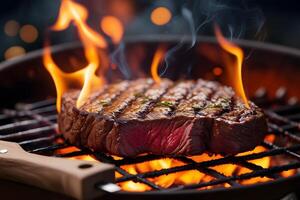 A steak is being cooked on a grill photo