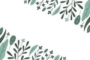 Decorative frame, border, frieze with Hand drawn spring herbs, branches. . Doodle style. Copy space, rectangular design template. Foliage frame in doodle style. Cartoon illustration, decor frame vector