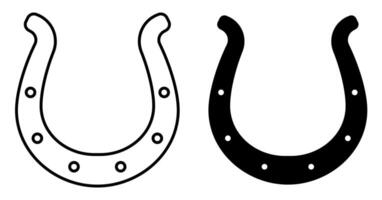 Linear icon. Metal horseshoe for horse. Symbol of good luck and happiness in culture. Simple black and white image isolated on white background vector