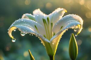 A white lily with water droplets on it photo