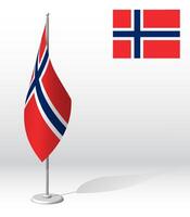 NORWAY flag on flagpole for registration of solemn event, meeting foreign guests. National independence day of NORWAY. Realistic 3D on white vector