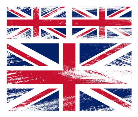 set of United Kingdom of Great Britain flag chalk scratch paint grunge textures on white background. Texture of old poster back with Britain flag. image