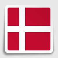 DENMARK flag icon on paper square sticker with shadow. Button for mobile application or web. image vector