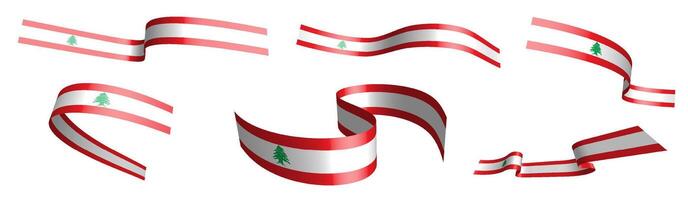 Set of holiday ribbons. flag of LEBANON waving in wind. Separation into lower and upper layers. Design element. image on white background vector