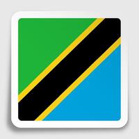 Tanzania flag icon on paper square sticker with shadow. Button for mobile application or web. image vector