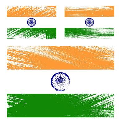 set of Republic of India flag chalk scratch paint grunge textures on white background. Texture of old poster back with India flag. image
