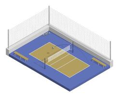 isometric volleyball court with net, parquet floor and markings lines. Volleyball playground top view. Sports ground for active recreation. Realistic 3d isolated on white back vector