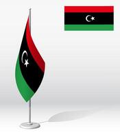 LIBYA flag on flagpole for registration of solemn event, meeting foreign guests. National independence day of LIBYA. Realistic 3D on white vector