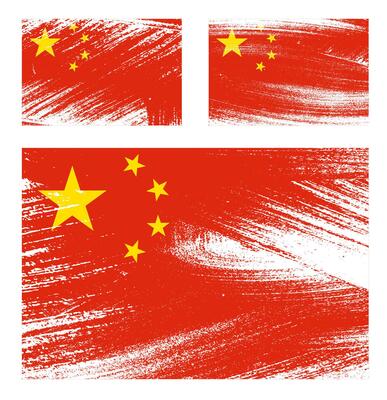 set of China flag chalk scratch paint grunge textures on white background. Texture of old poster back with China flag. image