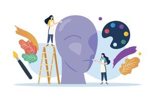 Women Sculptor Making Statue In Workshop vector