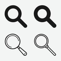 Magnifying Glass Icon Set. Simple Black and White Magnifying Glass Icons. Search and Zoom Icons. vector