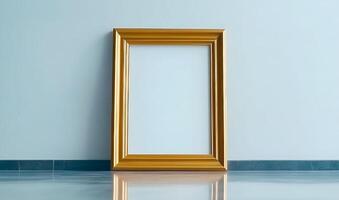 Blank frame for wall art mockup in a minimalist interior space showcasing modern design elements and a coquette aesthetic with a clean, white backdrop photo