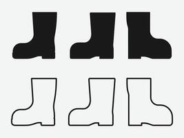 Illustration of Work Boots in Solid and Outline Styles. Worker Boot Silhouette Set. vector