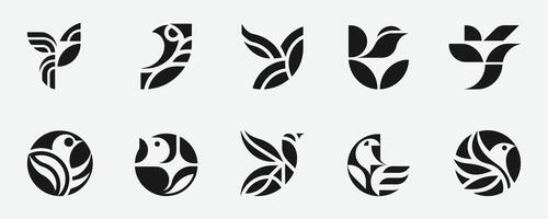 Abstract Bird Logos in Modern Geometric Style. Birds Logo Silhouette Set. vector
