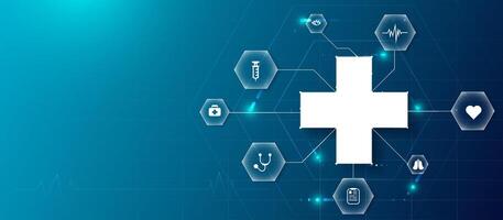 Digital Healthcare Network Concept on Blue Background vector