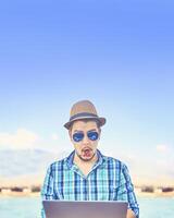Businessman Working Summer Beach Relaxation Concept Surprised photo