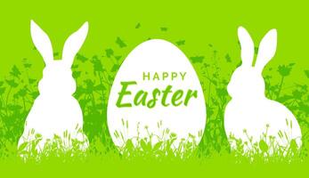 Happy Easter greeting card with Easter egg and bunnies vector