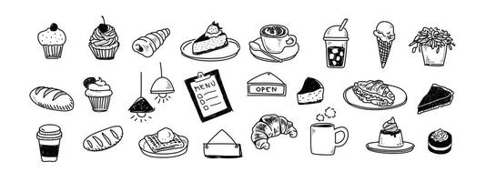 A black and white drawing of various food items vector