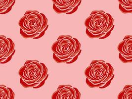 Seamless pattern of red roses on a pink background vector