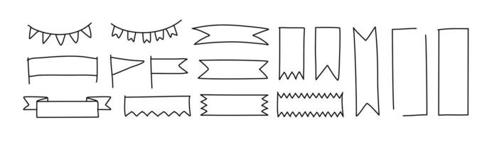 A set of different types of Ribbons, Banners, badges, Labels, Flags - Design Elements in Hand-drawn style vector