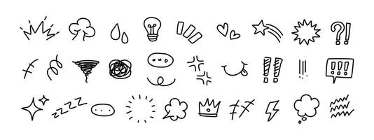A set of doodles with various shapes, Hand drawn cartoon effect emotion bang, boom, pow, wow. vector
