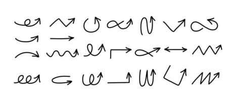 Arrows in Hand-drawn style set. Arrow icon. Arrow. Cursor simple arrows. on a white background vector