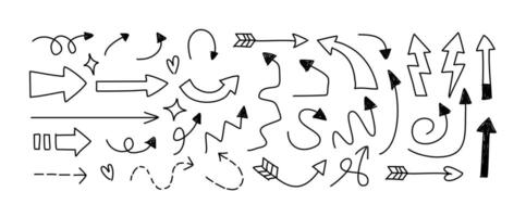 A set of different arrows drawn in black and white vector