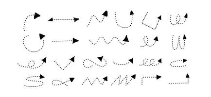 Arrows in Hand-drawn style set. Arrow Dotted line, Cursor simple arrows. vector