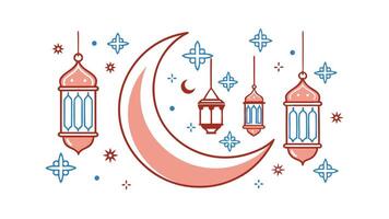 Crescent Moon, Stars, and Ramadan Lanterns Festive Design vector