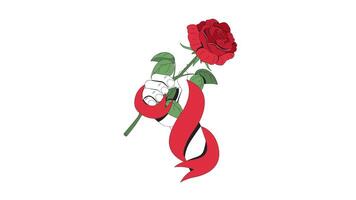 Symbol of social democracy and labor movement 2D animation. Worker solidarity. Hand holding red rose in ribbon animated composition cartoon flat concept metaphor 4K isolated on white video