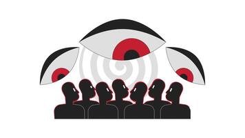Surveillance and control in dictatorship 2D animation. Dystopian society. Big brother all-seeing eyes over citizens animated characters cartoon flat concept metaphor 4K isolated on white video
