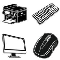 Digital Office Setup Silhouette Computer Essentials Pack vector