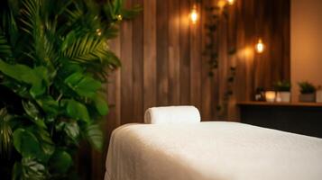 Calming spa environment with a massage table. photo
