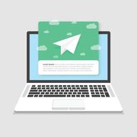 Laptop with paper plane icon on screen vector