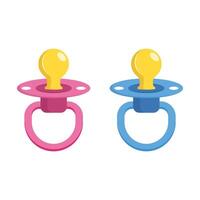 Two pacifiers with yellow and blue balls on them vector