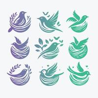 Feathers Rest Nesing bird collection logo vector