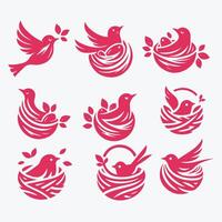 Wings Nest Nesing bird collection logo vector
