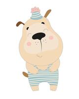 A cartoon dog wearing a striped hat and holding a heart vector