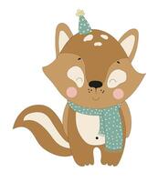 A cartoon fox wearing a hat and scarf vector