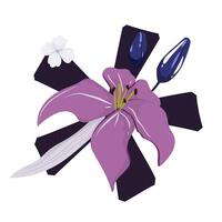 A purple flower with two black and white flowers vector