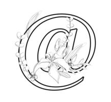 A coloring page with a letter c with flowers vector