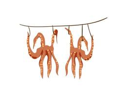Two octopus hanging on a rope vector