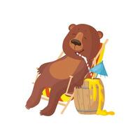 A bear is sitting in a chair with a drink and umbrella vector