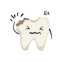 A cartoon tooth with a sad face vector