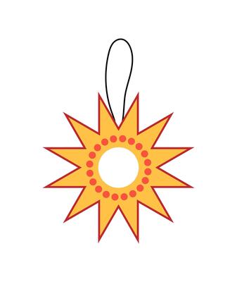 A sun shaped ornament hanging from a string