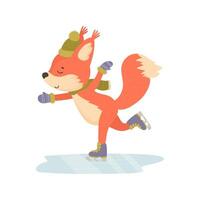 Fox skating on ice vector